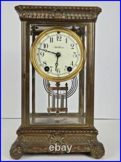 Antique SETH THOMAS Large Ornate Victorian Brass & Glass Crystal Regulator Clock