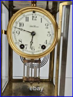 Antique SETH THOMAS Large Ornate Victorian Brass & Glass Crystal Regulator Clock