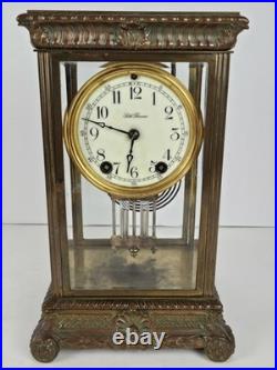 Antique SETH THOMAS Large Ornate Victorian Brass & Glass Crystal Regulator Clock