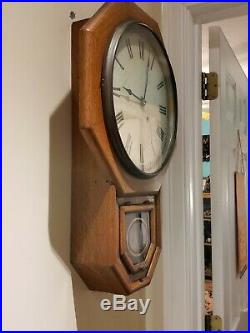Antique SETH THOMAS Oak Octagon Drop School House Regulator Wall Clock c. 1900