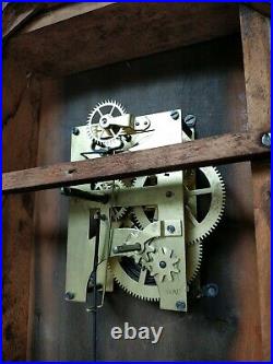 Antique SETH THOMAS Octagon Drop School House Regulator Oak Wall Clock KEY WORKS