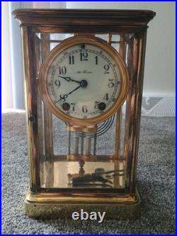 Antique SETH THOMAS Victorian Brass & Glass Fancy Dial Crystal Regulator Clock