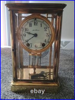 Antique SETH THOMAS Victorian Brass & Glass Fancy Dial Crystal Regulator Clock