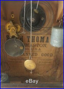 Antique SETH THOMAS WALL CLOCK Wood Mahogany Pendulum Mechanical Bird ADJUSTMENT