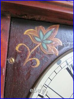 Antique SETH THOMAS wall clock cherry LARGE 37 RUNS & WILL SHIP