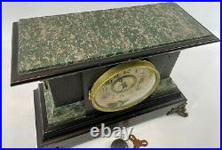 Antique Seth Thomas 1880 Adamantine Wood Mechanical 15 Mantel Clock with Key