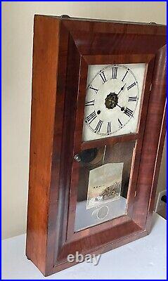 Antique Seth Thomas 1 Day Weight Driven Hunting Seen Glass Gong Chime Clock