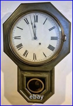 Antique Seth Thomas 24 Schoolhouse Clock Late 1800s Connecticut Painted Green