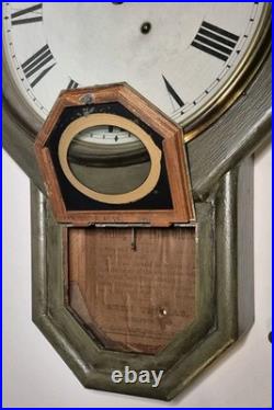 Antique Seth Thomas 24 Schoolhouse Clock Late 1800s Connecticut Painted Green