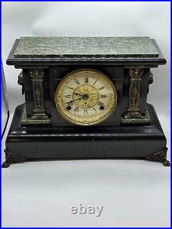 Antique Seth Thomas 295 Adamantine Mantle Clock Green Marble Pat 1880s + KEY