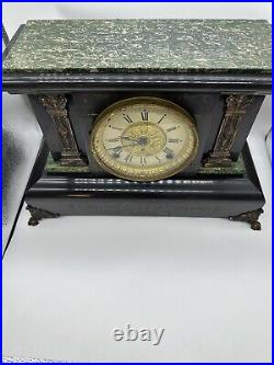 Antique Seth Thomas 295 Adamantine Mantle Clock Green Marble Pat 1880s + KEY