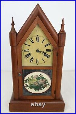 Antique Seth Thomas 30 Hour Steeple Shelf Clock Floral Bouquet Picture Tested