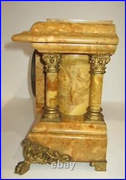 Antique Seth Thomas 4 Columns Marble Look Adamantine Clock 8-Day, Time/Strike