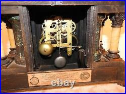 Antique Seth Thomas 4 Full Pillar Black Marbled Adamantine Shasta Mantle Clock