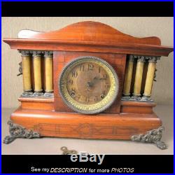 Antique Seth Thomas 4 Full Pillar Faux Rosewood / Red Adamantine Mantle Clock