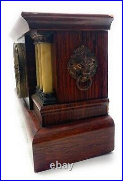 Antique Seth Thomas 6 Full Column Wood Adamantine Mantle Clock GLASS BROKE
