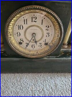 Antique Seth Thomas 6 Full Column Wood Adamantine Mantle Figural Clock