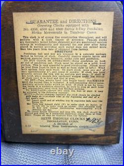 Antique Seth Thomas 8 Day Chiming Mantle Clock Working With 2 Keys #1638 Untested