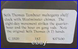 Antique Seth Thomas 8 Day Mantle Clock Untested Classic Styling