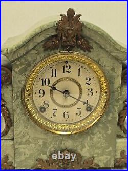Antique Seth Thomas Adamantime No 102A Green Mareblite Wood & Brass Mantel Clock Antique Seth Thomas Adamantime No 102A Green Mareblite Wood & Brass Mantel Clock
