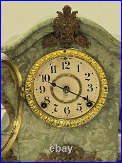 Antique Seth Thomas Adamantime No 102A Green Mareblite Wood & Brass Mantel Clock Antique Seth Thomas Adamantime No 102A Green Mareblite Wood & Brass Mantel Clock