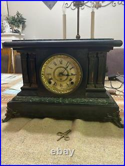 Antique Seth Thomas Adamantine 295 Clock Green Faux Marble- working With Key Osage