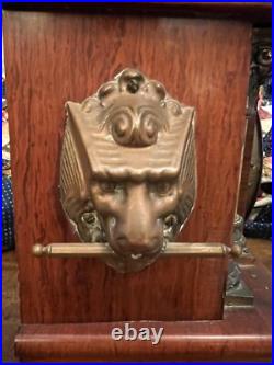 Antique Seth Thomas Adamantine 4 Column Mantle Clock Lions Heads beautiful wood