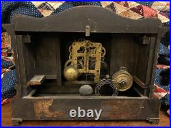 Antique Seth Thomas Adamantine 4 Column Mantle Clock Lions Heads beautiful wood