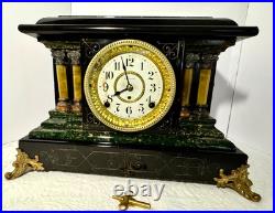 Antique Seth Thomas Adamantine 4 Column with Lion Heads Clock-Looks & Runs Great