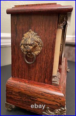 Antique Seth Thomas Adamantine 4 Pillar Mantel Clock, Mahogany Cabinet, Works