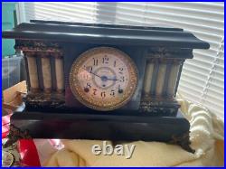 Antique Seth Thomas Adamantine 6 Pillar Mantle Clock Lions Head Handles