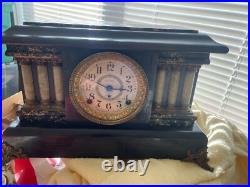 Antique Seth Thomas Adamantine 6 Pillar Mantle Clock Lions Head Handles