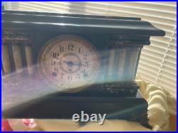 Antique Seth Thomas Adamantine 6 Pillar Mantle Clock Lions Head Handles