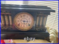 Antique Seth Thomas Adamantine 6 Pillar Mantle Clock Lions Head Handles