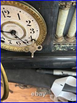 Antique Seth Thomas Adamantine 6 Pillar Mantle Clock Lions Head Handles