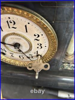 Antique Seth Thomas Adamantine 6 Pillar Mantle Clock Lions Head Handles