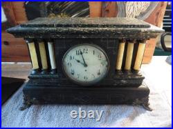 Antique Seth Thomas Adamantine 6 Pillar Mantle Clock Lions Head Handles WithKey
