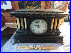 Antique Seth Thomas Adamantine 6 Pillar Mantle Clock Lions Head Handles WithKey