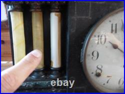 Antique Seth Thomas Adamantine 6 Pillar Mantle Clock Lions Head Handles WithKey