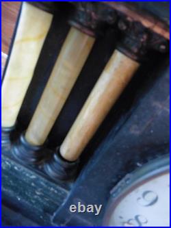 Antique Seth Thomas Adamantine 6 Pillar Mantle Clock Lions Head Handles WithKey