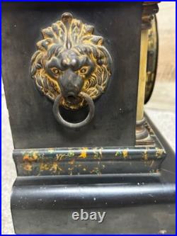 Antique Seth Thomas Adamantine 6 Pillar Mantle Clock withLions Heads circa 1901