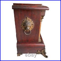 Antique Seth Thomas Adamantine Cherry Wood Mantel Clock Celluloid Pillars Lions