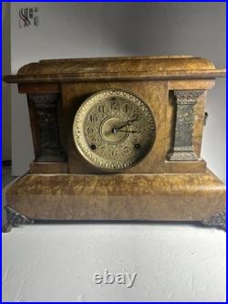 Antique Seth Thomas Adamantine Faux Marble Lion Head Mantle Clock 1890 Working