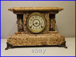 Antique Seth Thomas Adamantine Faux Marble Lion Head Mantle Clock 1890 Working