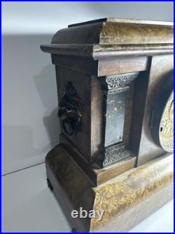Antique Seth Thomas Adamantine Faux Marble Lion Head Mantle Clock 1890 Working