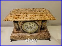 Antique Seth Thomas Adamantine Faux Marble Lion Head Mantle Clock 1890 Working