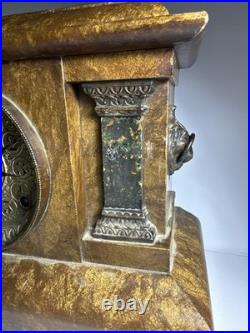 Antique Seth Thomas Adamantine Faux Marble Lion Head Mantle Clock 1890 Working