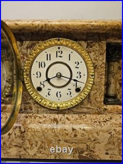 Antique Seth Thomas Adamantine Faux Marble Lion Head Mantle Clock 1890 Working