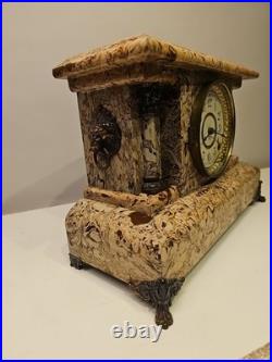 Antique Seth Thomas Adamantine Faux Marble Lion Head Mantle Clock 1890 Working