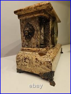 Antique Seth Thomas Adamantine Faux Marble Lion Head Mantle Clock 1890 Working